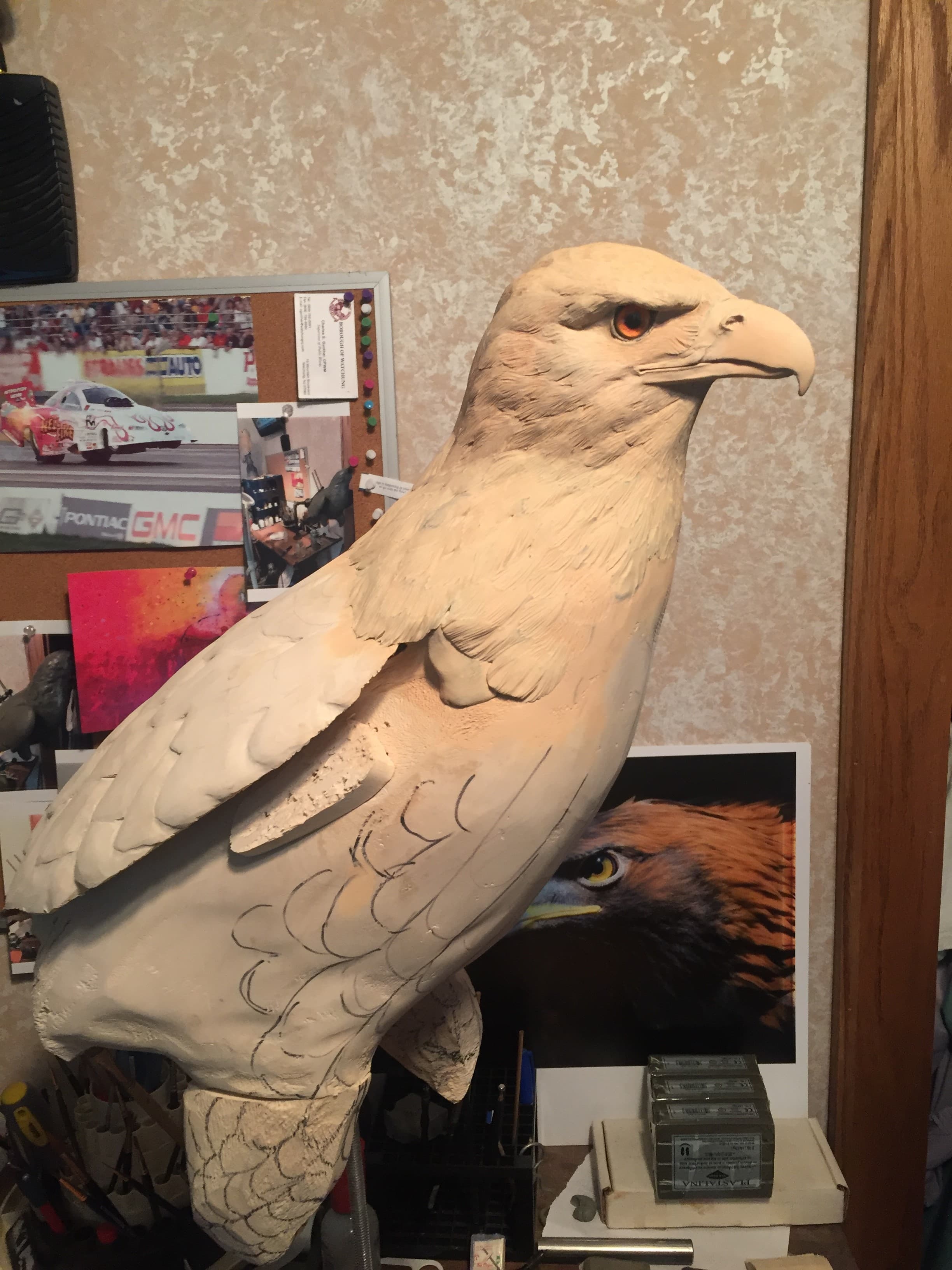Carved and textured, before paint